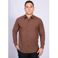 Camisa social masculina de microfibra manga longa, marrom café