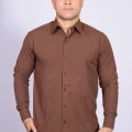 Camisa social masculina de microfibra manga longa, marrom café
