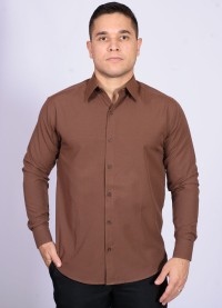 Camisa social masculina de microfibra manga longa, marrom café