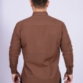 Camisa social masculina de microfibra manga longa, marrom café