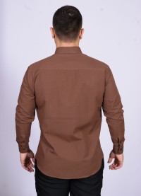 Camisa social masculina de microfibra manga longa, marrom café