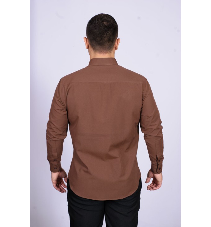 Camisa social masculina de microfibra manga longa, marrom café Camisa social masculina de microfibra manga longa, marrom café