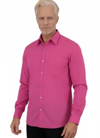 Camisa social masculina de microfibra manga longa,  pink