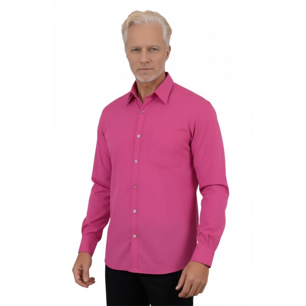 Camisa social masculina de microfibra manga longa,  pink