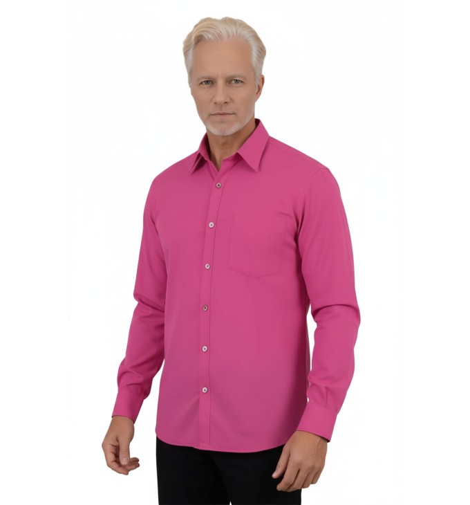Camisa social masculina de microfibra manga longa,  pink