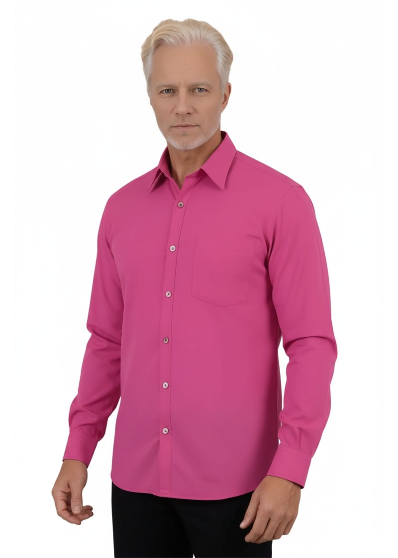 Camisa social masculina de microfibra manga longa,  pink