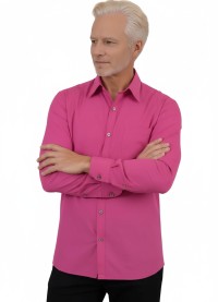 Camisa social masculina de microfibra manga longa,  pink