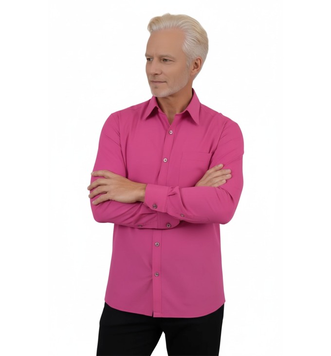Camisa social masculina de microfibra manga longa,  pink