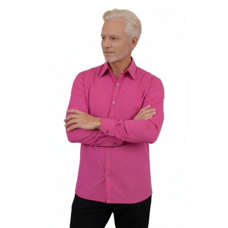 Camisa social masculina de microfibra manga longa,  pink