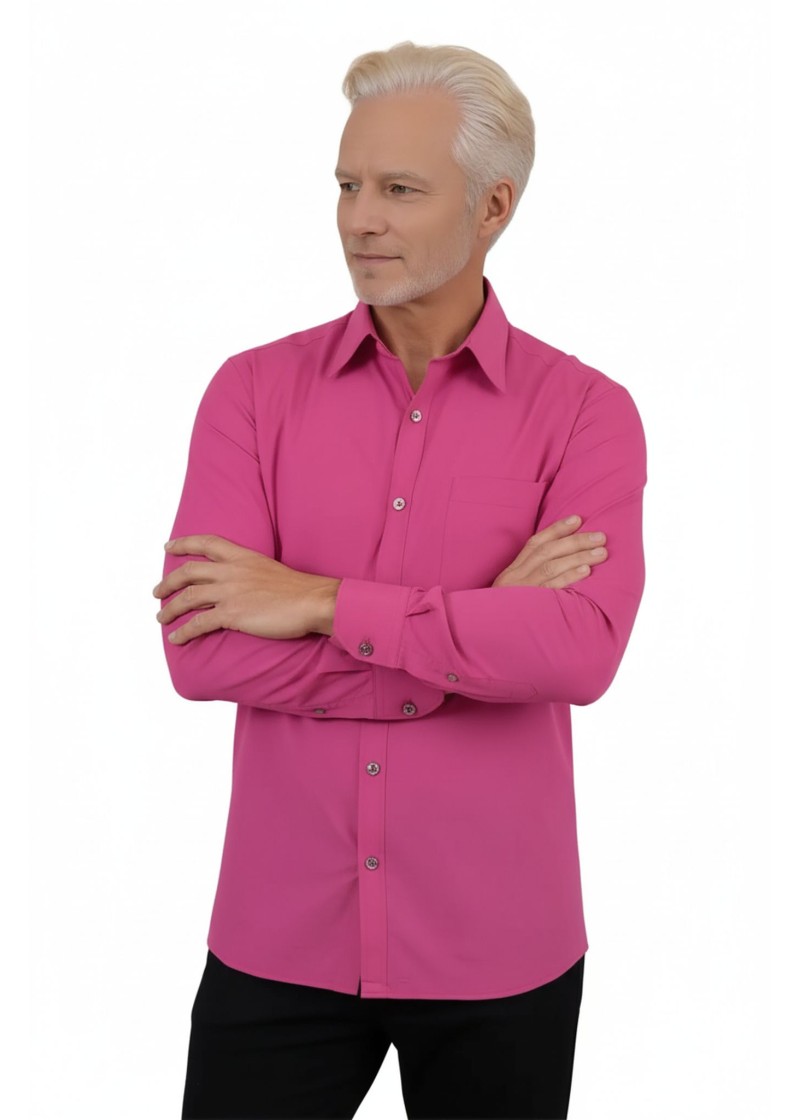 Camisa social masculina de microfibra manga longa,  pink