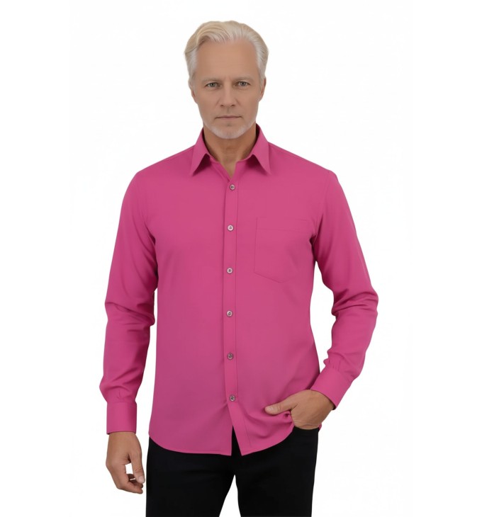 Camisa social masculina de microfibra manga longa,  pink