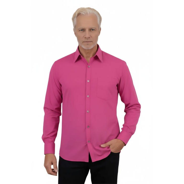 Camisa social masculina de microfibra manga longa,  pink
