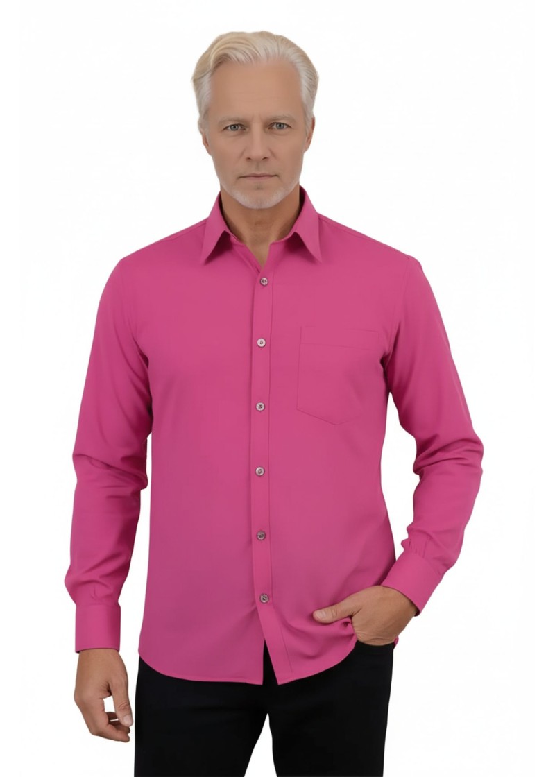 Camisa social masculina de microfibra manga longa,  pink