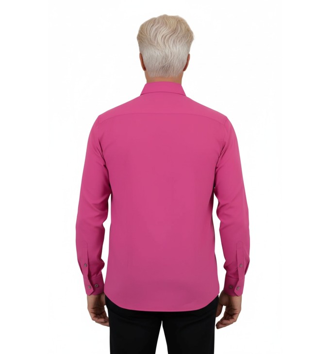 Camisa social masculina de microfibra manga longa,  pink
