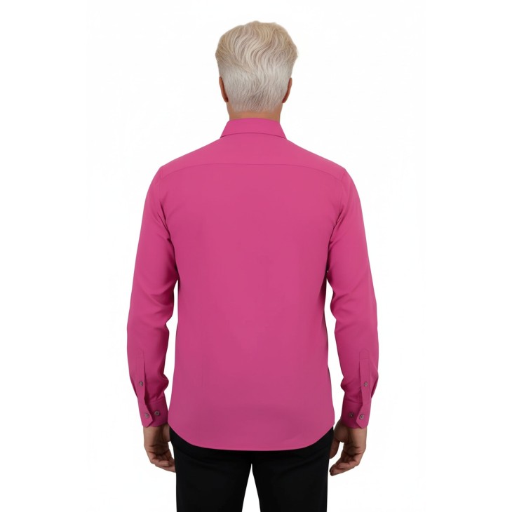 Camisa social masculina de microfibra manga longa,  pink