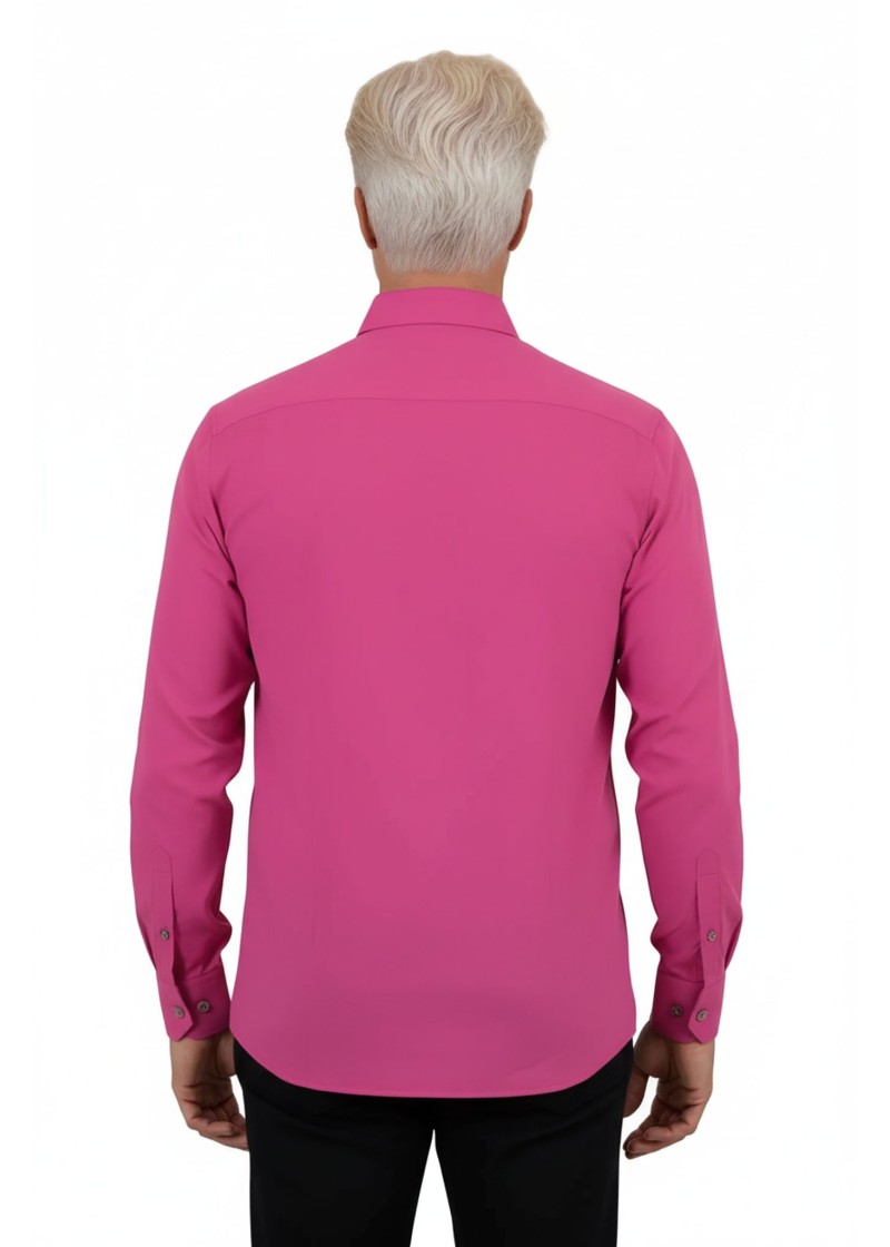 Camisa social masculina de microfibra manga longa,  pink