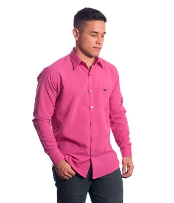 Camisa social masculina de microfibra manga longa,  pink