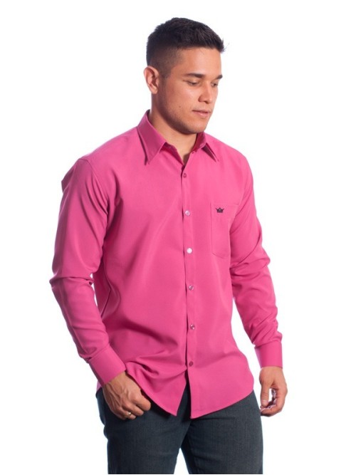Camisa social masculina de microfibra manga longa,  pink