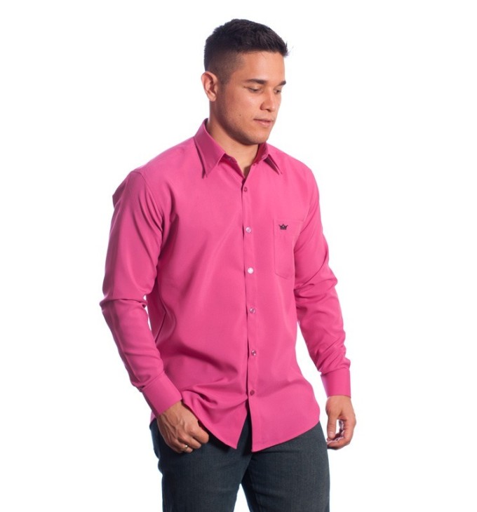 Camisa social masculina de microfibra manga longa, pink Camisa social masculina de microfibra manga longa, pink
