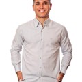 Camisa social masculina de microfibra manga longa, cinza clara