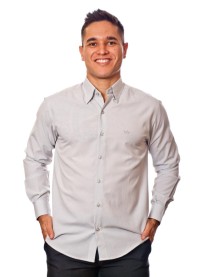 Camisa social masculina de microfibra manga longa, cinza clara