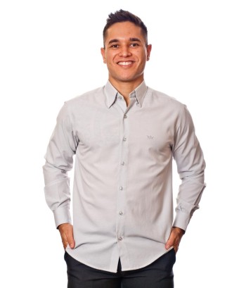 Camisa social masculina de microfibra manga longa, cinza clara