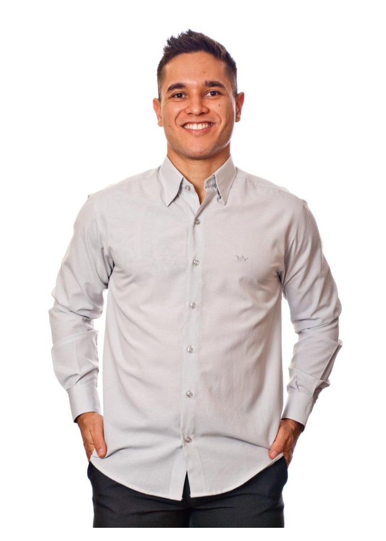 Camisa social masculina de microfibra manga longa, cinza clara