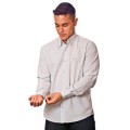 Camisa social masculina de microfibra manga longa, cinza clara