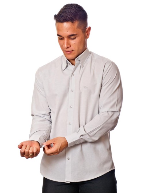 Camisa social masculina de microfibra manga longa, cinza clara Camisa social masculina de microfibra manga longa, cinza clara