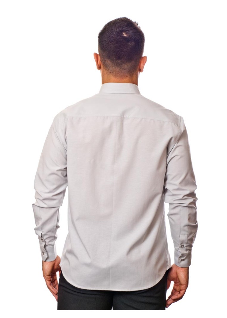Camisa social masculina de microfibra manga longa, cinza clara