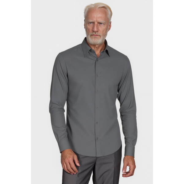 Camisa social masculina de microfibra manga longa, chumbo