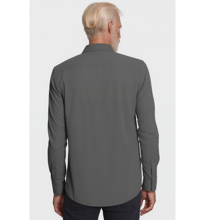 Camisa social masculina de microfibra manga longa, chumbo Camisa social masculina de microfibra manga longa, chumbo