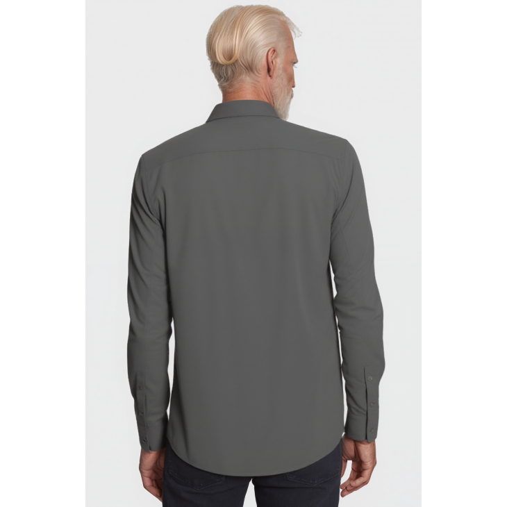 Camisa social masculina de microfibra manga longa, chumbo