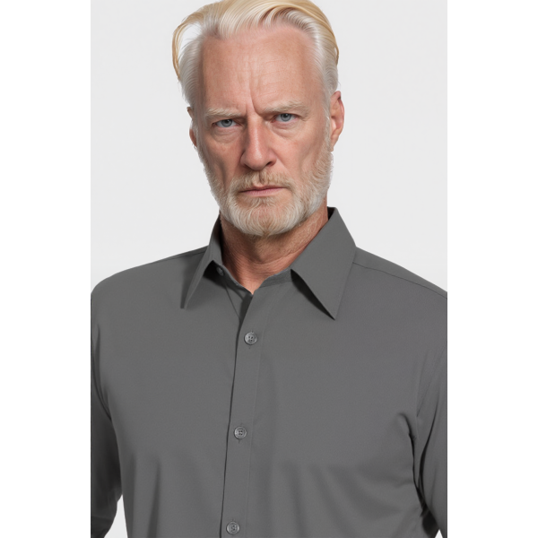 Camisa social masculina de microfibra manga longa, chumbo