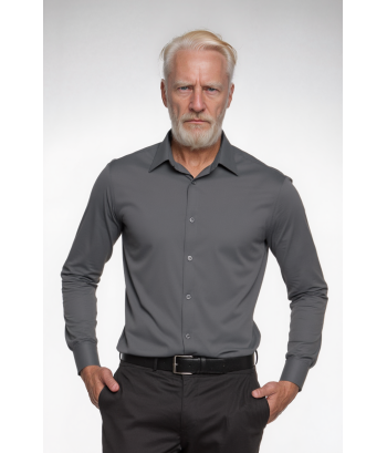 Camisa social masculina de microfibra manga longa, chumbo