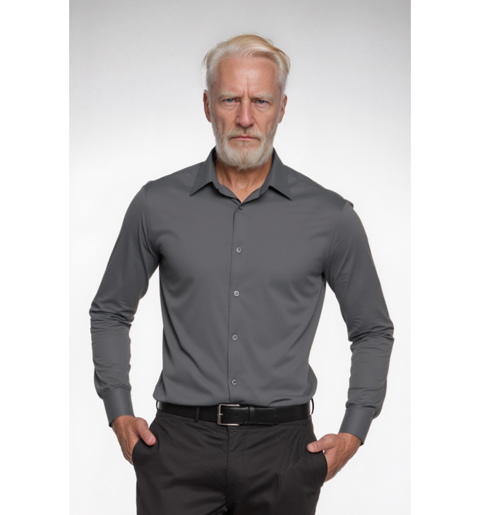 Camisa social masculina de microfibra manga longa, chumbo Camisa social masculina de microfibra manga longa, chumbo