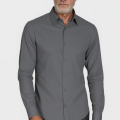 Camisa social masculina de microfibra manga longa, chumbo