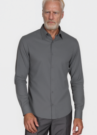 Camisa social masculina de microfibra manga longa, chumbo
