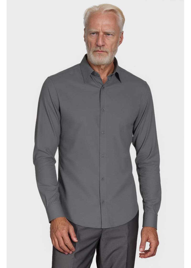 Camisa social masculina de microfibra manga longa, chumbo