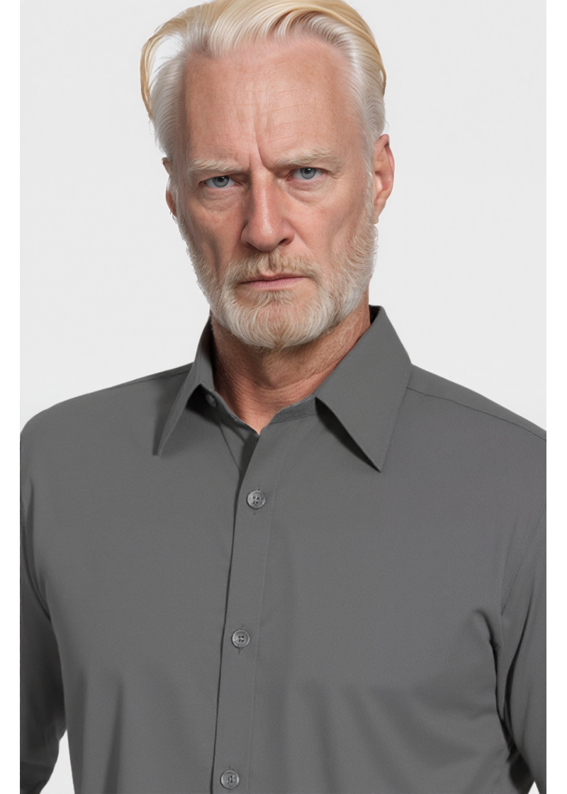 Camisa social masculina de microfibra manga longa, chumbo