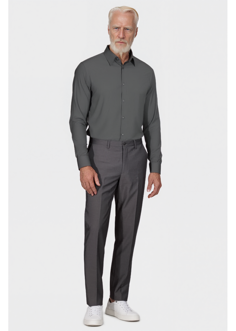 Camisa social masculina de microfibra manga longa, chumbo