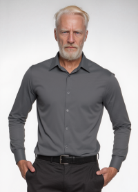 Camisa social masculina de microfibra manga longa, chumbo