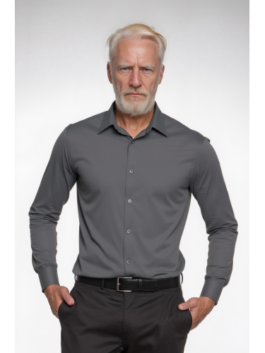 Camisa social masculina de microfibra manga longa, chumbo