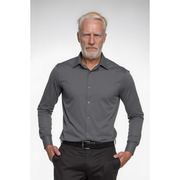 Camisa social masculina de microfibra manga longa, chumbo