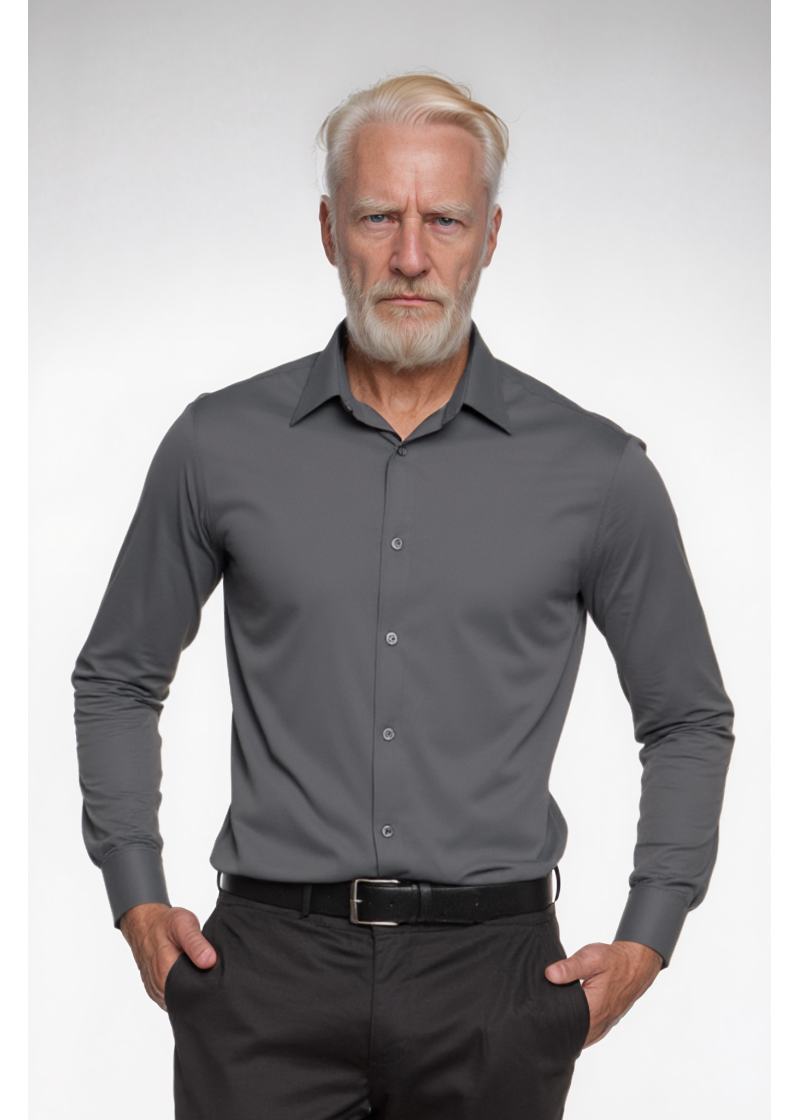 Camisa social masculina de microfibra manga longa, chumbo