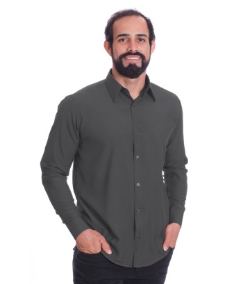 Camisa social masculina de microfibra manga longa, chumbo