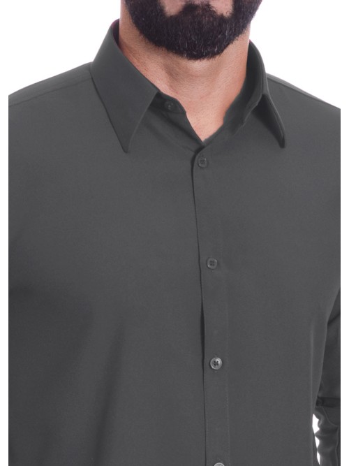Camisa social masculina de microfibra manga longa, chumbo