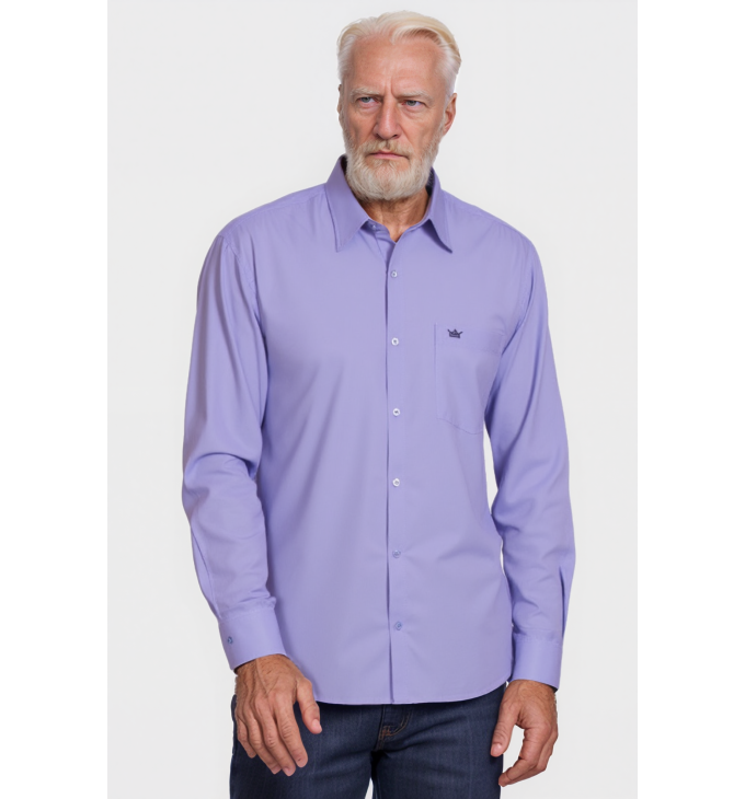 Camisa social masculina de microfibra manga longa, lilás