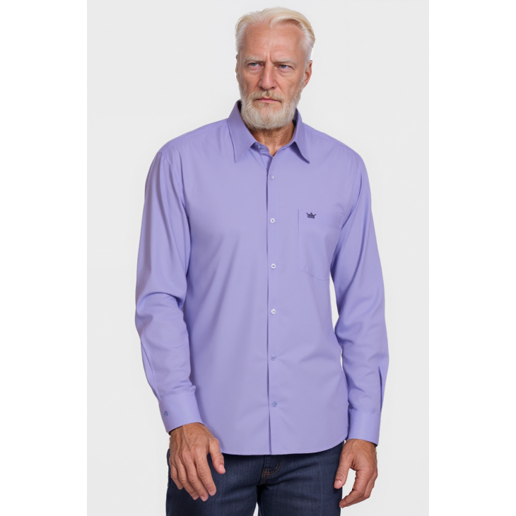 Camisa social masculina de microfibra manga longa, lilás