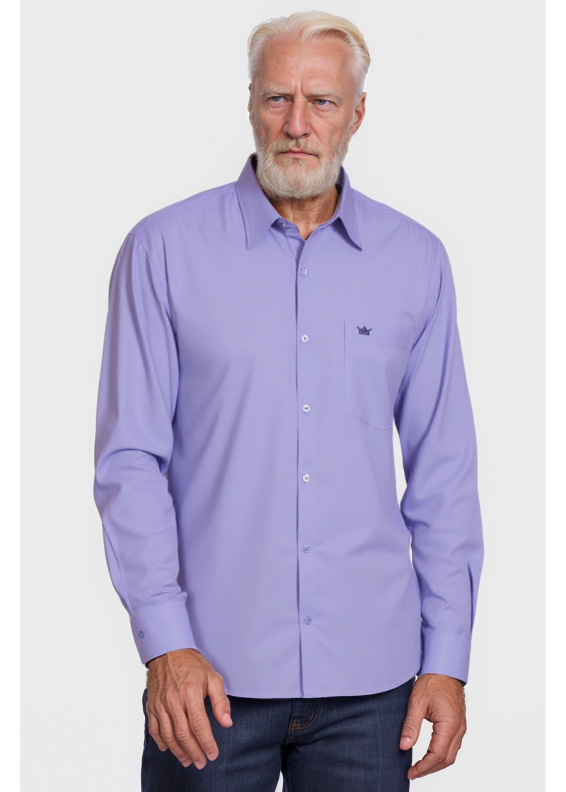 Camisa social masculina de microfibra manga longa, lilás